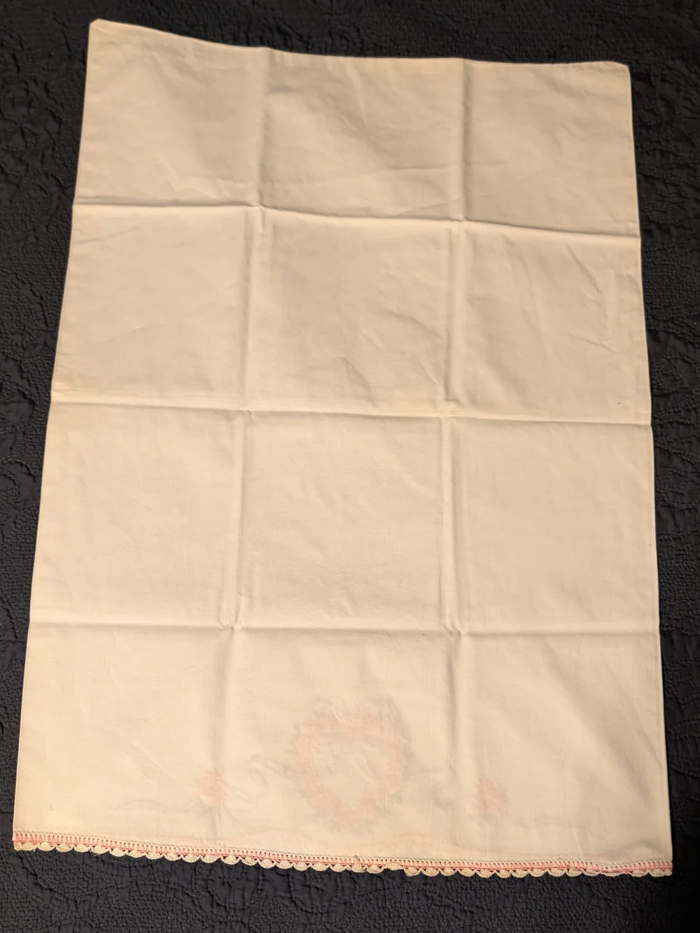 Embroidered Heart Floral Pillowcases - Cream with Pink & Green